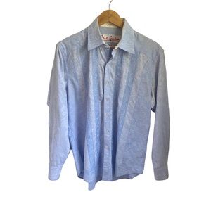 Robert Graham Size M Light Blue Striped Dress Shirt Button Down Embroidered
